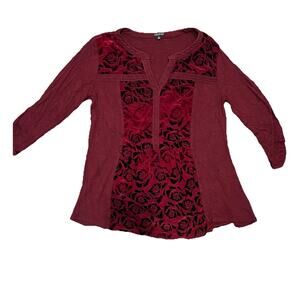 Y2K Blouse Burnout Velvet Large Whimsygoth Fairy Goth Embroidered Tunic Vampire